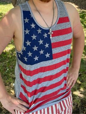 MAD ENGINE USA MEN American Flag Stripe Tank Top INDEPENDENCE DAY SHIRT STAR GYM